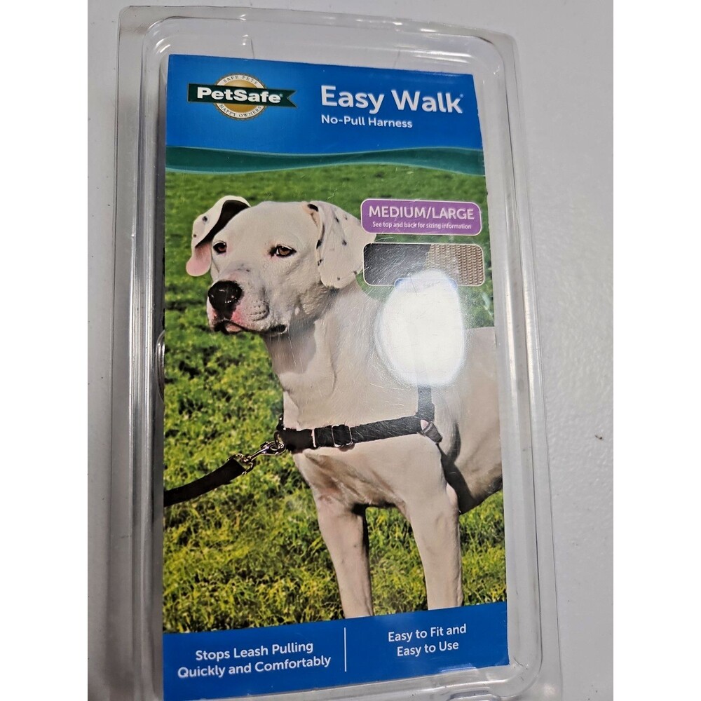 New PetSafe Easy Walk No-Pull Black/Silver Medium/Lrg Harness - NWT
